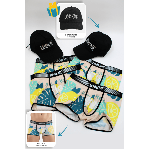 Pack 4 Boxer LM2402-67LEM LOOKME + 2 Casquettes Offertes